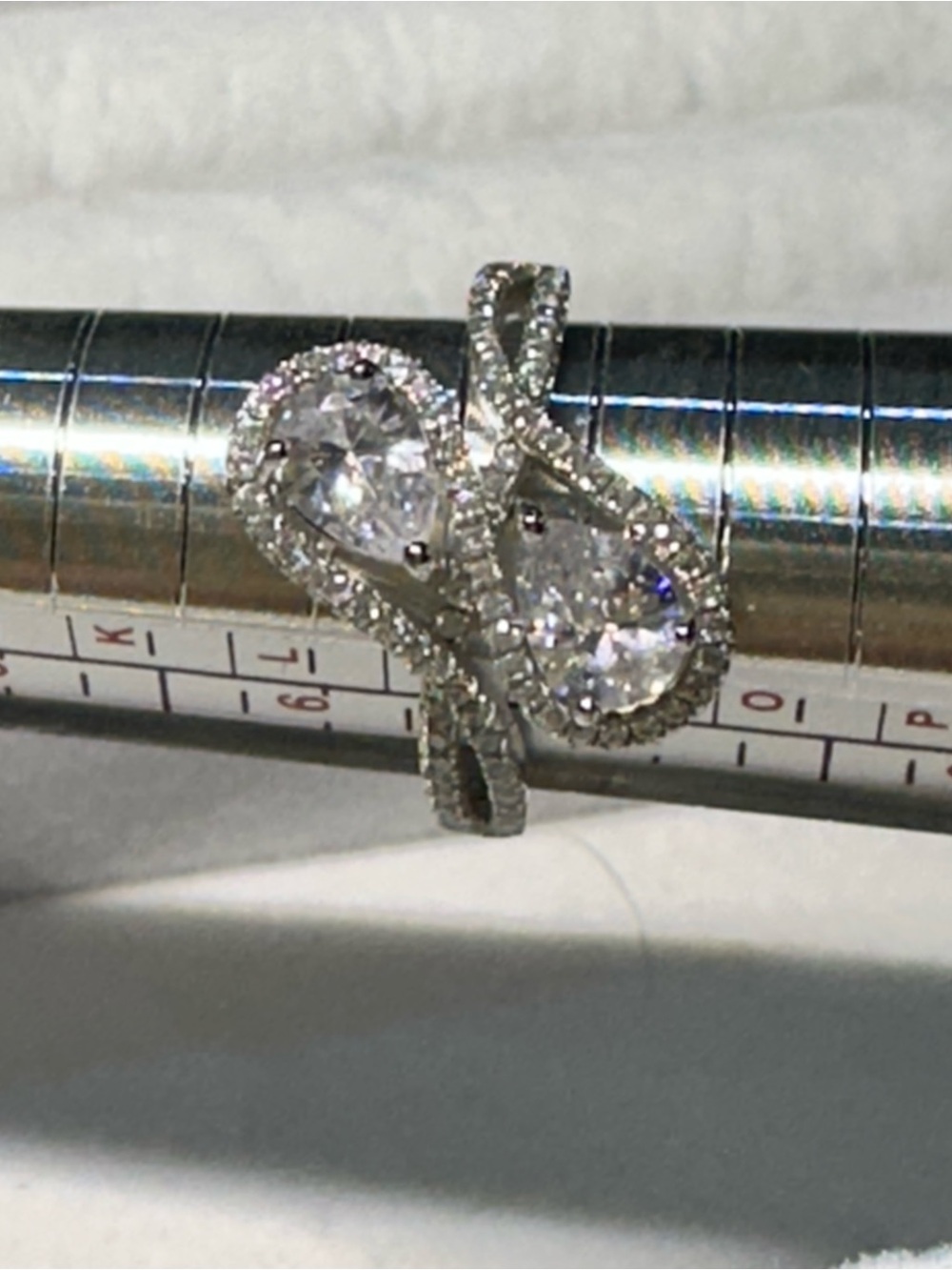 Elegant Silver-tone Two-Stone Halo Ring with Crystals